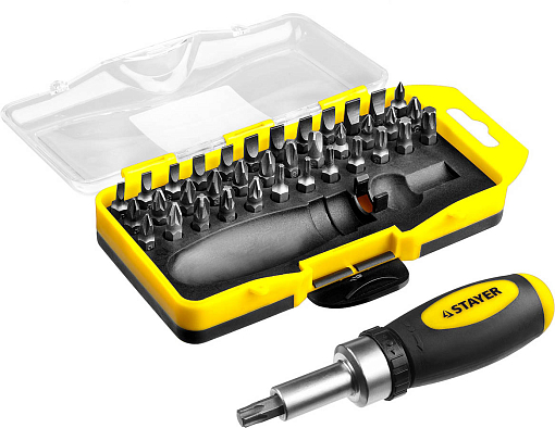 Фото 1 товара Отвертка реверсивная с битами MAXFIX STAYER 38 шт., 2557-H38