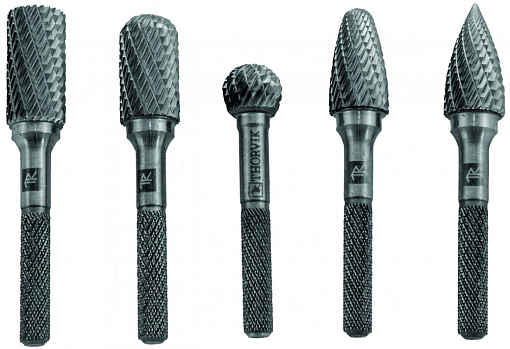 Фото 2 товара Набор борфрез твердосплавных, тип B, C, D, F, G, 6 мм, двойная насечка, в кейсе, 5 предметов, THORVIK