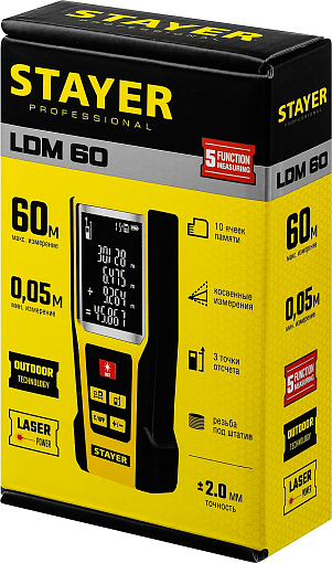 Фото 4 товара Лазерный дальномер STAYER 34957_z01 Professional дальность 60 м, 5 функций