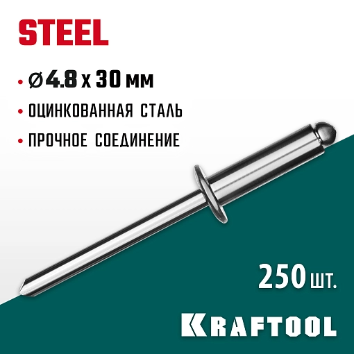 Фото 3 товара Стальные заклепки Steel KRAFTOOL 311703-48-30 4.8 х 30 мм, 250 шт.