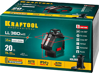 Лазерный нивелир c держателем KRAFTOOL LL360 2 34645-2 Professional линейный - фото 8