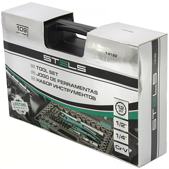 Набор инструментов, 1/2, 1/4, CrV, пласт. кейс, 109 пред. двенадцатигранные головки Stels - фото 2