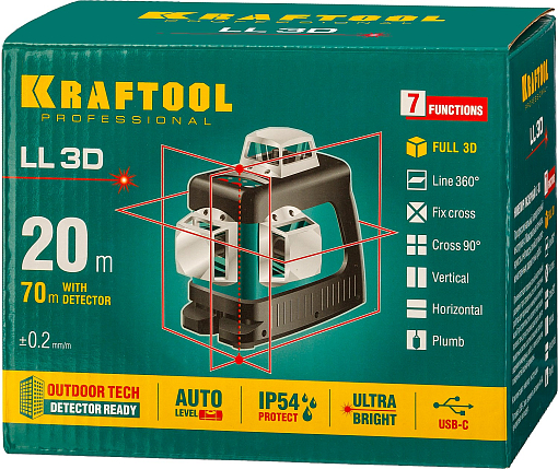 Фото 6 товара Лазерный нивелир KRAFTOOL LL3D 34640_z01 Professional линейный