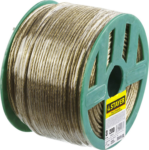 Фото 0 товара Трос стальной в полимерной оболочке STAYER 3 мм, 200 м,30410-30