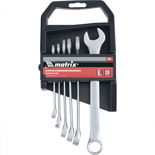 Фото 0 товара Набор ключей комбинированных, 8-17 мм, 6 шт, CrV, матовый хром Matrix