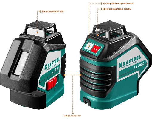 Фото 1 товара Лазерный нивелир с детектором в кейсе KRAFTOOL LL360 4 34645-4 Professional линейный