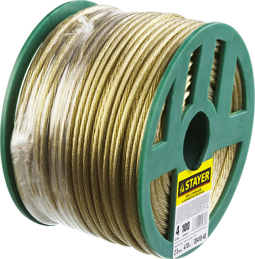 Фото 0 товара Трос стальной в полимерной оболочке STAYER 4 мм, 100 м, 30410-40