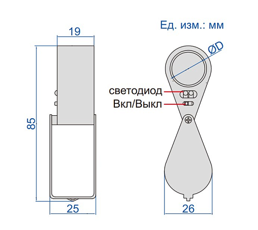 Фото 1 товара Лупа откидная карманная, INSIZE