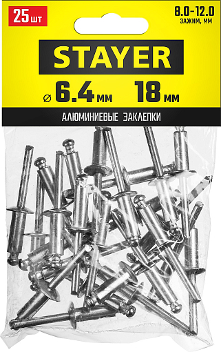 Фото 1 товара Заклепки STAYER Pro-FIX 3120-64-18 Professional 6.4 х 18 мм, 25 шт., алюминиевые 