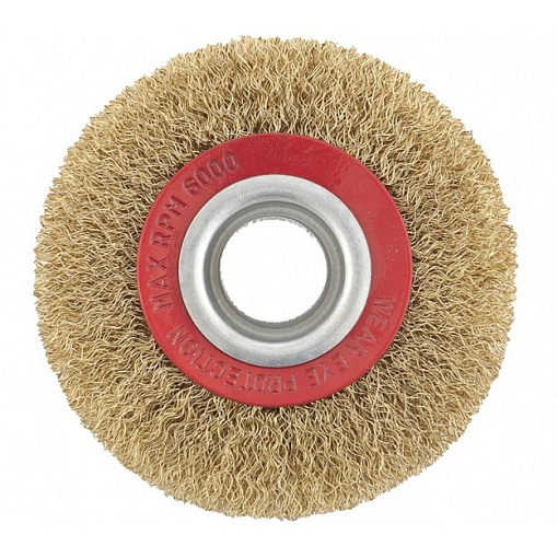 Фото 0 товара Щетка для точила, 125 мм, посадка 20 мм, плоская, латунированная витая проволока Matrix