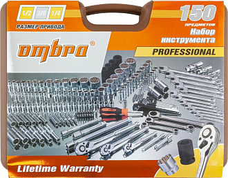 Специальный набор инструмента, торцевые головки 1/4", 3/8", 1/2"DR, 4-32 мм и SAE 5/32"--1-1/4", ударные торцевые головки 1/2"DR, 17-23 мм, 150 предметов, Ombra - фото 3