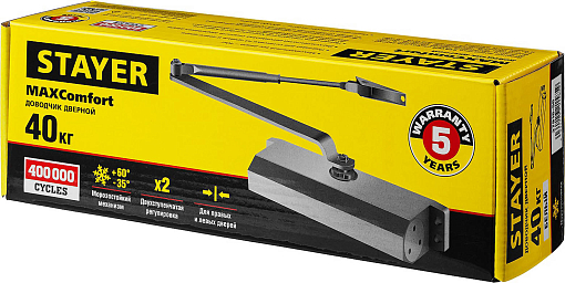 Фото 2 товара Доводчик дверной STAYER MAXComfort 37916-50 вес двери 40 кг, высота 36 мм, материал силумин
