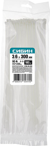 Фото 1 товара Хомуты нейлоновые белые СИБИН 300х3.6 мм, 100 шт, 3786-36-300