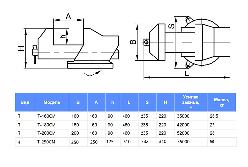 Фото 3 товара Тиски слесарные с наковальней стальные поворотные T-200CM БЗСП