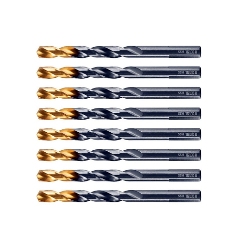 Фото 1 товара Сверло по металлу 10 мм, HSS-Tin, Golden Tip, 8 шт. Denzel