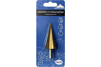 Сверло ступенчатое 4-25мм, ступеней 11, Р6М5(HSS) TIN - фото 1