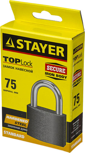 Фото 1 товара Замок навесной STAYER TOPLock 37160-75 75х58х26 мм, металлический корпус, закаленная дужка
