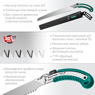 Ножовка для быстрого реза сырой древесины CAMP Fast 7 15216 KRAFTOOL 7 TPI, 350 мм - фото 2