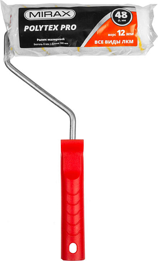 Фото 2 товара Валик малярный MIRAX 180 мм 03816-18 d=48 мм, ворс 12 мм, ручка d=8 мм