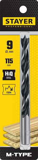 Фото 1 товара Спиральное сверло по дереву "M-type" STAYER d=9 х 115/90 мм, М-образная заточка, сталь HCS,2942-115-09_z02