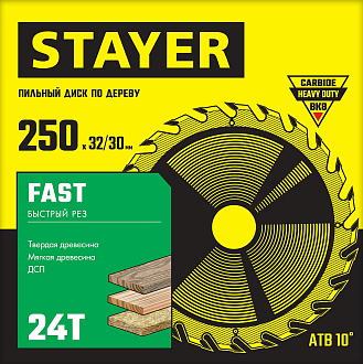 Диск пильный по дереву FAST STAYER 250 x 32/30 мм, 24Т, 3680-250-32-24_z01 Master - фото 2