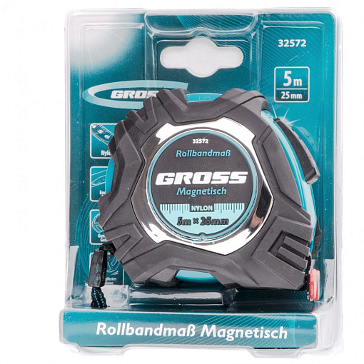Фото 3 товара Рулетка Magnetisch 5 м х 25 мм, обрез. , авт. фикс., нейлон. покр., зацеп с магн. Gross