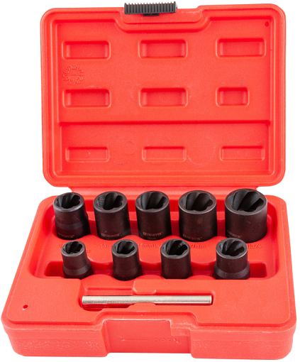 Фото 0 товара Набор головок торцевых спиральных для поврежденного крепежа 3/8"DR, 10-19 мм, 10 предметов, THORVIK