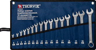 Набор ключей гаечных комбинированных в сумке, 6-24 мм, 16 предметов, THORVIK - фото 1