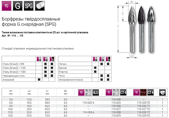 Борфреза парабола с заостренной головкой тип G SPG 16,0х25 RUKO арт.116029 - фото 2