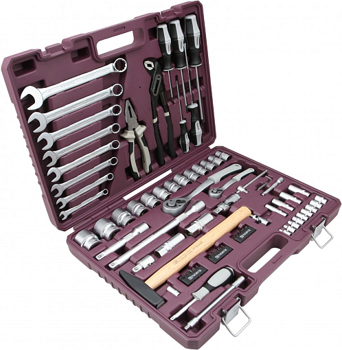 Фото 2 товара Набор инструмента универсальный 1/4", 1/2"DR с головками торцевыми 12-гранными, 77 предметов, THORVIK