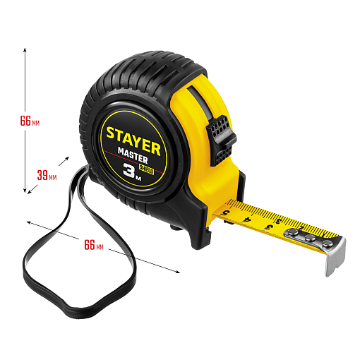 Фото 1 товара Рулетка STAYER 3 м х 16 мм, ударостойкий, обрезиненный корпус, 34025-03_z01 Master