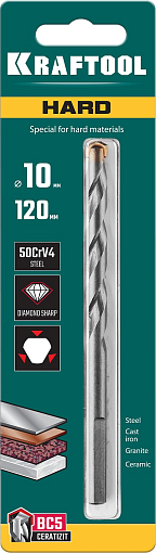 Фото 4 товара Специальное cверло по твёрдым материалам HARD 29177-120-10 KRAFTOOL 10 х 120 мм
