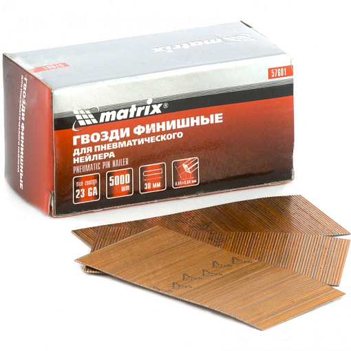 Фото 0 товара Гвозди финишные, (шпильки) 23GA для нейлера D 0,64 мм, длина 30 мм, 5000 шт Matrix