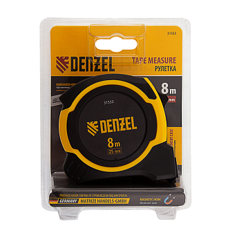 Рулетка 8м х 25мм, двухкомп. корпус, магнитный обрезиненный зацеп Denzel - фото 7
