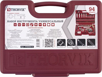 Универсальный набор инструментов 1/4", 1/2"DR с головками торцевыми 12-гранными (94 предмета) THORVIK арт. UTS0094/12 - фото 3