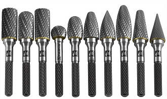 Набор борфрез твердосплавных, тип A, B, C, D, E, F, G, H, L, M, 12 мм, двойная насечка, в кейсе, 10 предметов, THORVIK - фото 3
