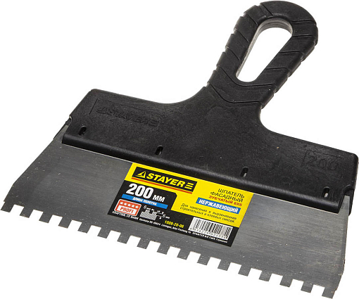 Фото 0 товара Шпатель зубчатый STAYER 200 мм, нержавеющая полотно, пластмассовая рукоятка, 1009-20-06