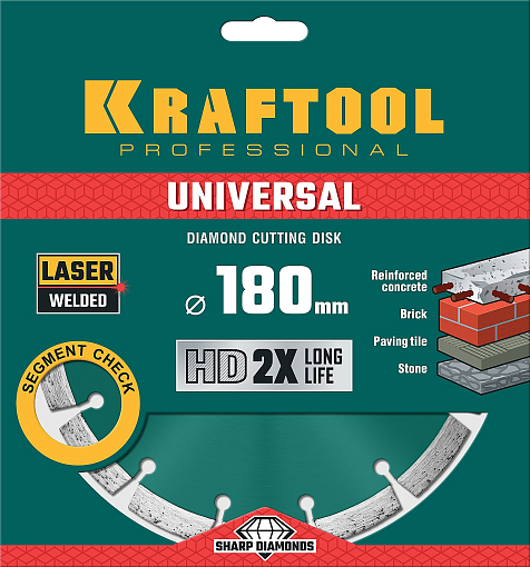 Фото 2 товара Диск отрезной UNIVERSAL KRAFTOOL 36680-180 180Х22.2 мм, алмазный, сегментный, по железобетону, высокопрочному бетону 