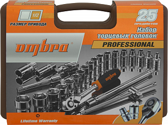 Набор головок торцевых с аксессуарами 1/2"DR, 8-32 мм, 25 предметов, Ombra - фото 2