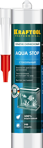 Фото 0 товара Силиконовый герметик KRAFTOOL KRAFTSIL GX107 AQUA STOP 41256-2 300 мл, стекольный, прозрачный