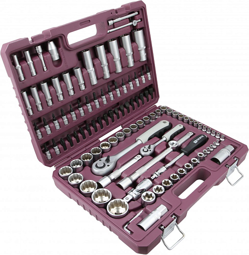 Фото 2 товара Набор инструмента универсальный 1/4", 1/2"DR с головками торцевыми 12-гранными, 108 предметов, THORVIK