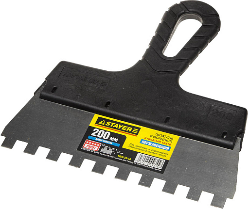 Фото 0 товара Шпатель зубчатый STAYER 200 мм, нержавеющая полотно, пластмассовая рукоятка, 1009-20-10