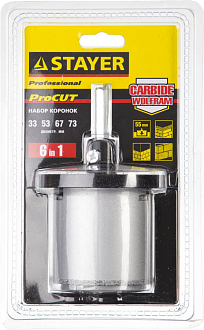 Набор кольцевых коронок STAYER 6 шт: d=33-53-67-73 мм, карбид-вольфрамовое нанесение, 33345-H6 - фото 2