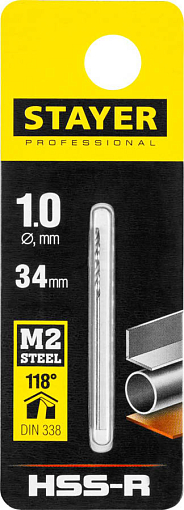 Фото 1 товара Сверло спиральное по металлу STAYER 1 х 34 мм, 29602-1 Professional