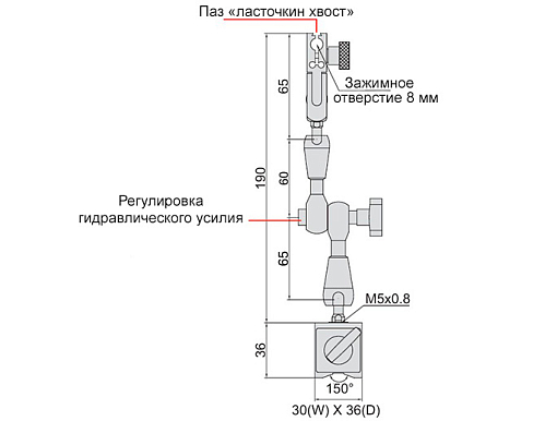 Фото 1 товара Стойка магнитная гидравлическая для индикатора 40 кгс, INSIZE