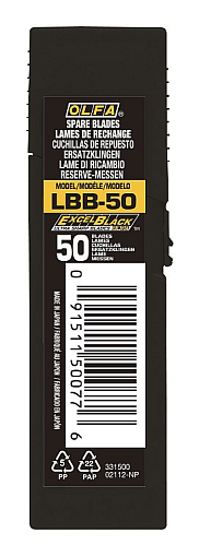 Фото 1 товара OLFA 18 мм, 50 шт, Лезвие сегментированное EXCEL BLACK OL-LBB-50