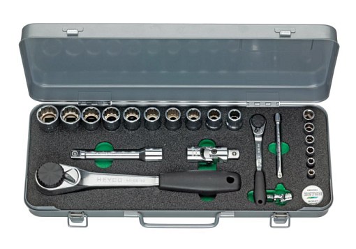 Фото 0 товара 84-3010-M Набор головок торцевых с 2 трещотками, 1/4 - 1/2, 23 пр., 5.5 - 22 мм