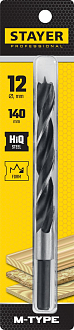 Спиральное сверло по дереву "M-type" STAYER d=12 х 140/85 мм, М-образная заточка, сталь HCS, 2942-140-12_z02 - фото 2