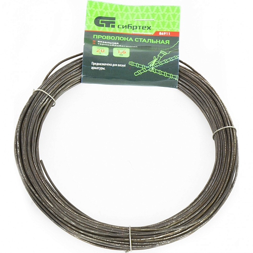 Фото 0 товара Проволока стальная 20 м, вязальная, термообработанная 1,6 мм Сибртех
