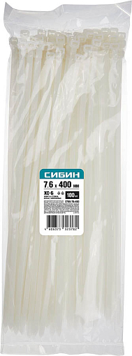 Фото 1 товара Хомуты нейлоновые белые СИБИН 400х7.6 мм, 100 шт, 3786-76-400